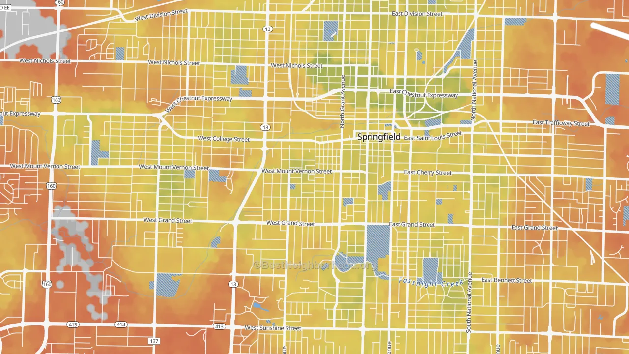 Bike Grade map of West Central, Springfield, MO