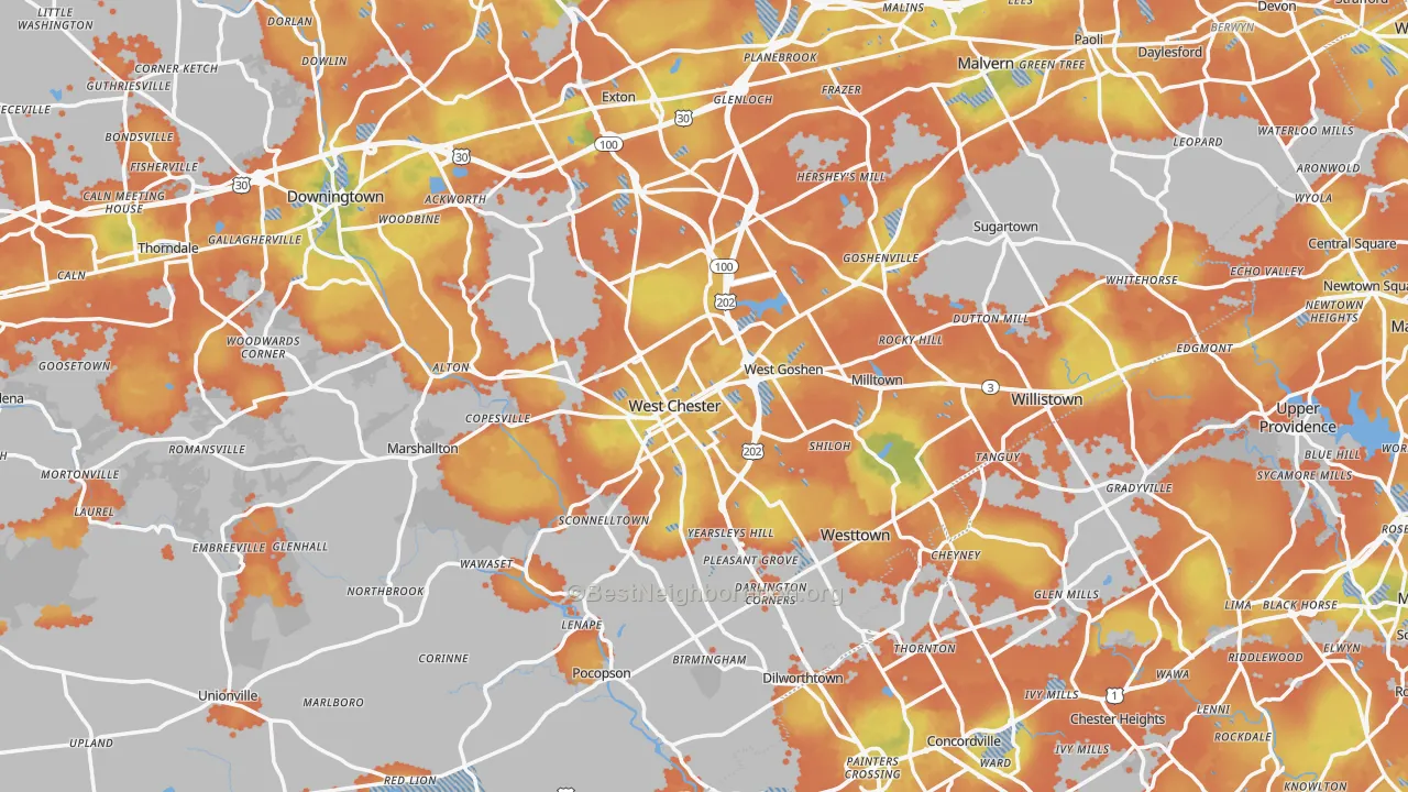 Bike Grade map of West Chester, PA