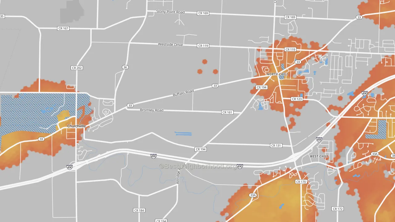 Bike Grade map of West Chili, NY
