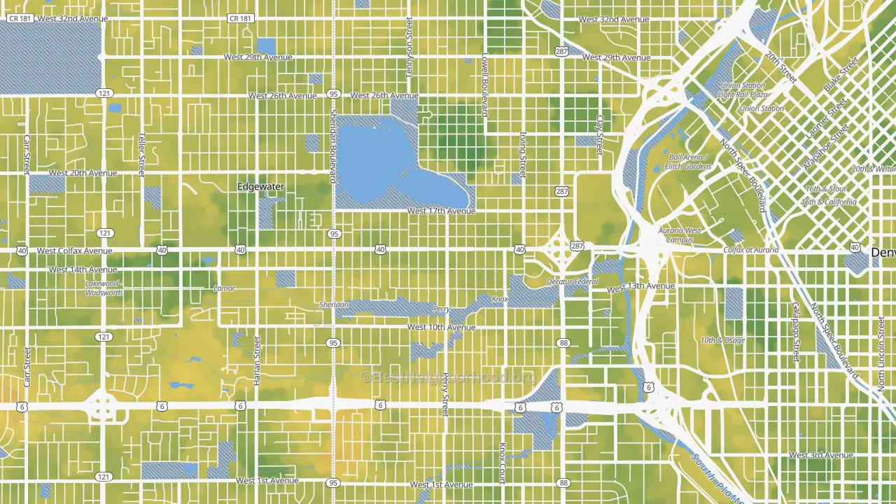 Bike Grade map of West Colfax, Denver, CO