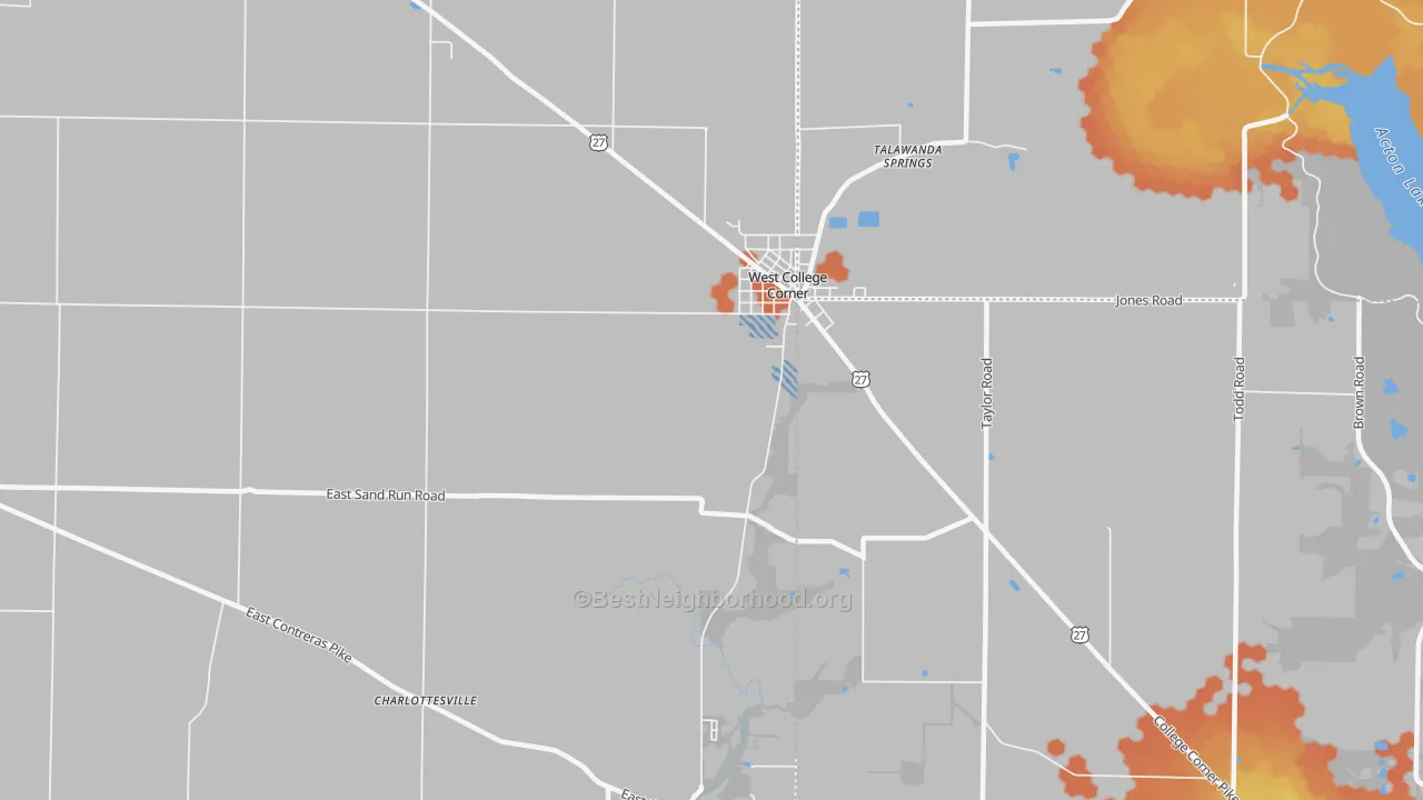 Bike Grade map of West College Corner, IN