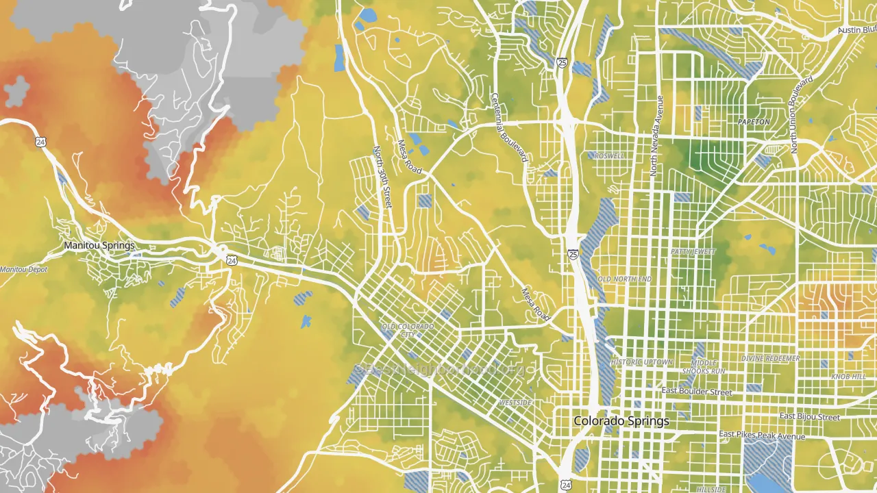 Bike Grade map of West Colorado Springs, Colorado Springs, CO