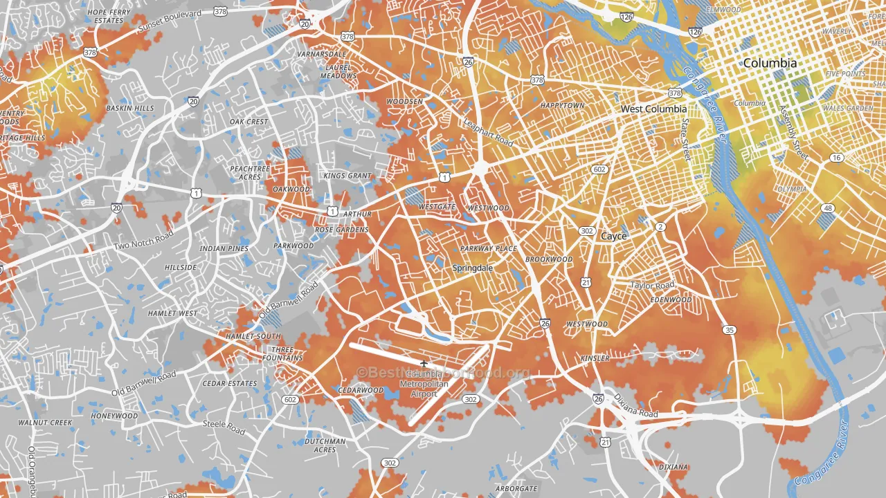 Bike Grade map of West Columbia, SC