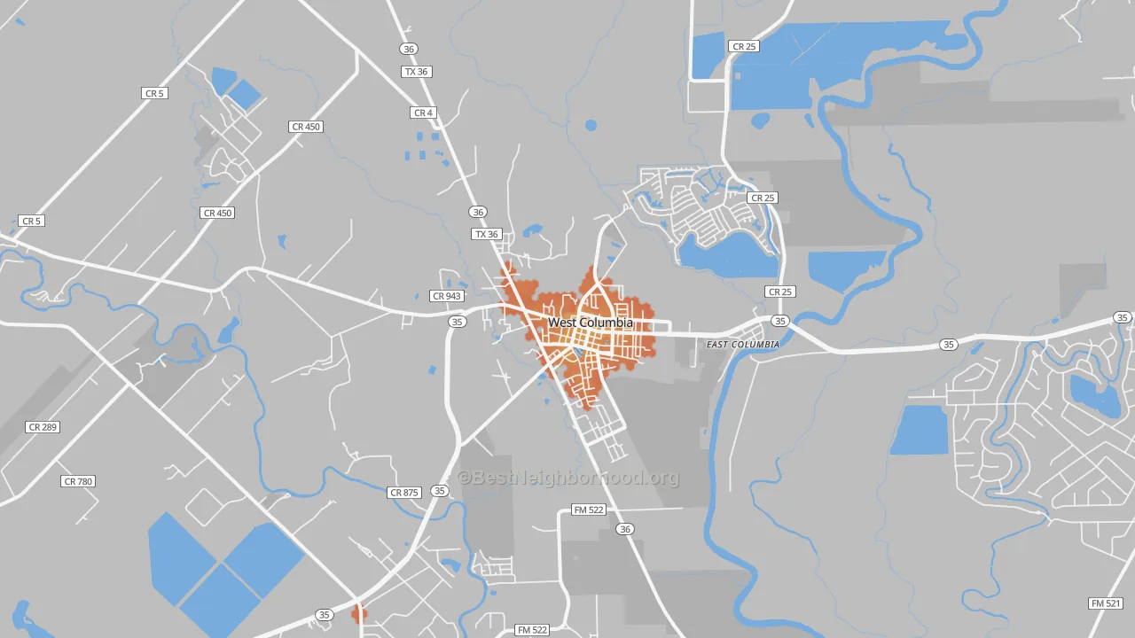Bike Grade map of West Columbia, TX