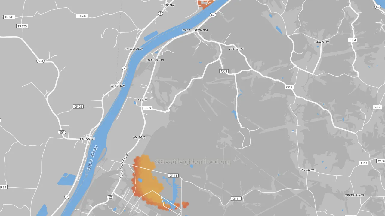 Bike Grade map of West Columbia, WV