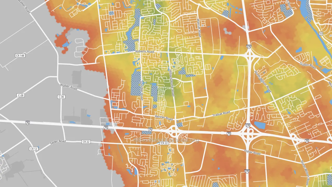 Bike Grade map of West Columbus Interim, Hilliard, OH