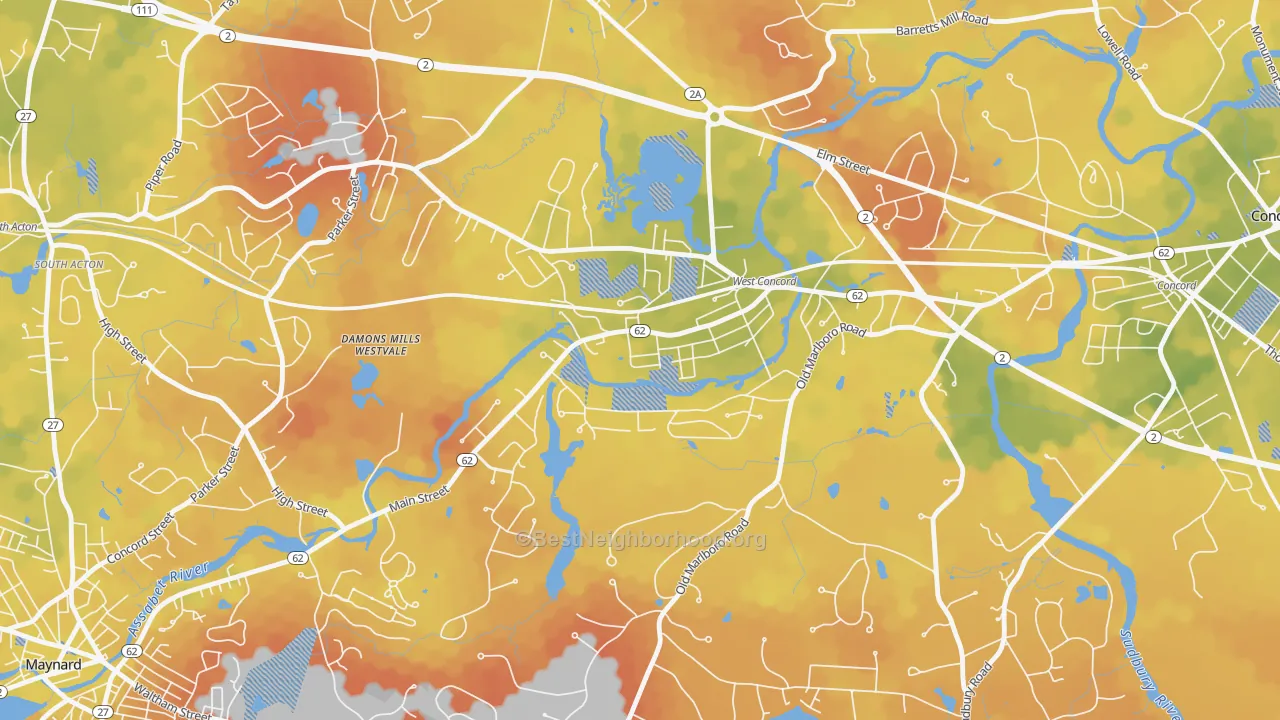 Bike Grade map of West Concord, MA