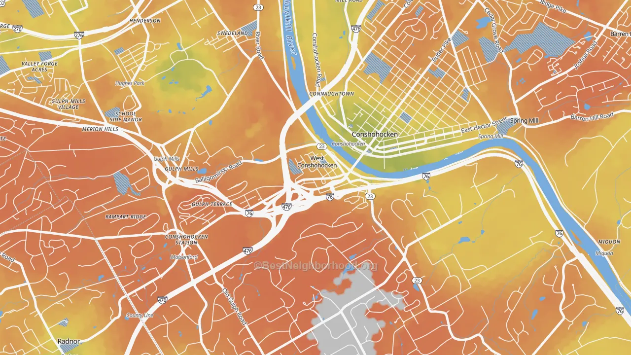 Bike Grade map of West Conshohocken, PA