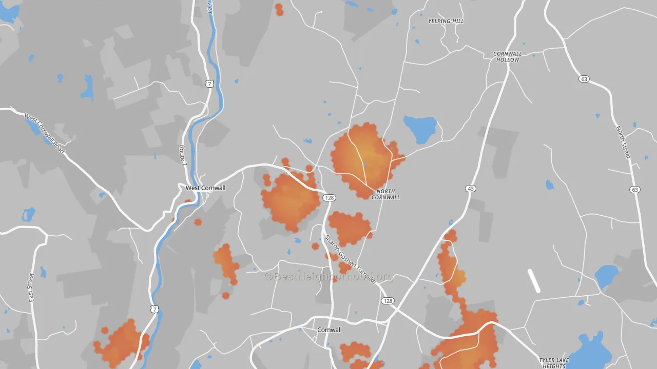 Bike Grade map of West Cornwall, CT