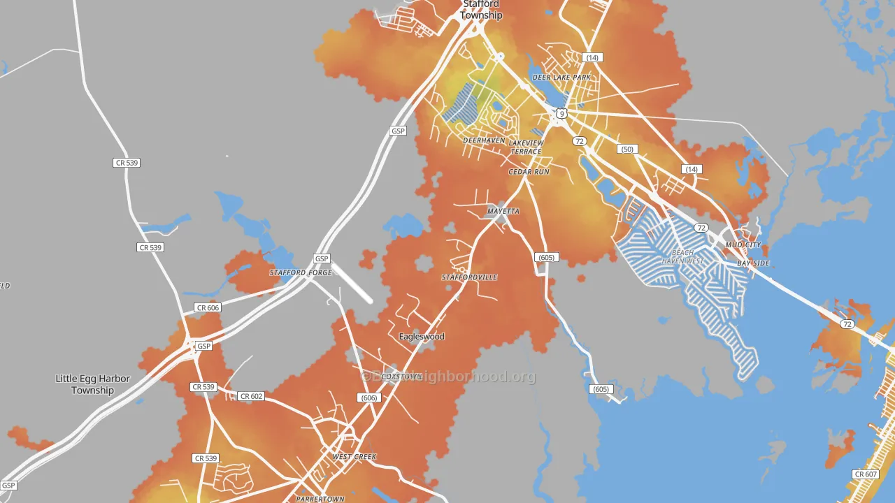 Bike Grade map of West Creek, NJ