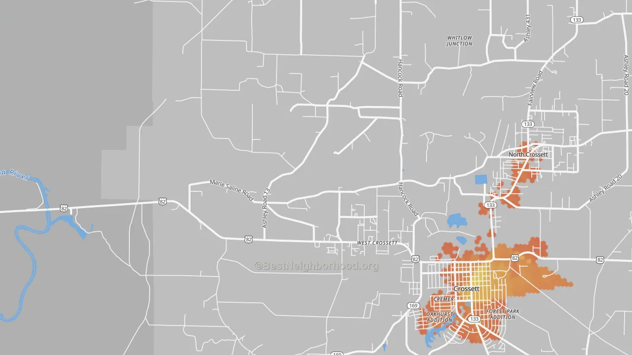 Bike Grade map of West Crossett, AR