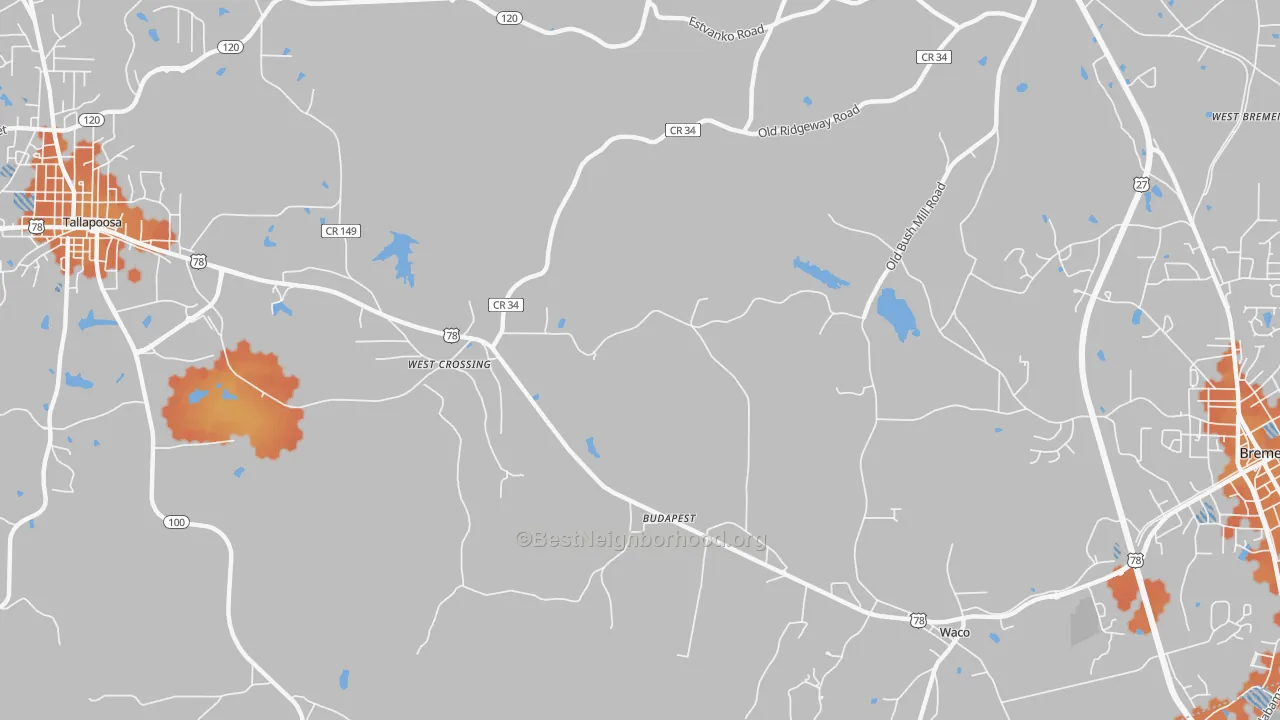 Bike Grade map of West Crossing, GA