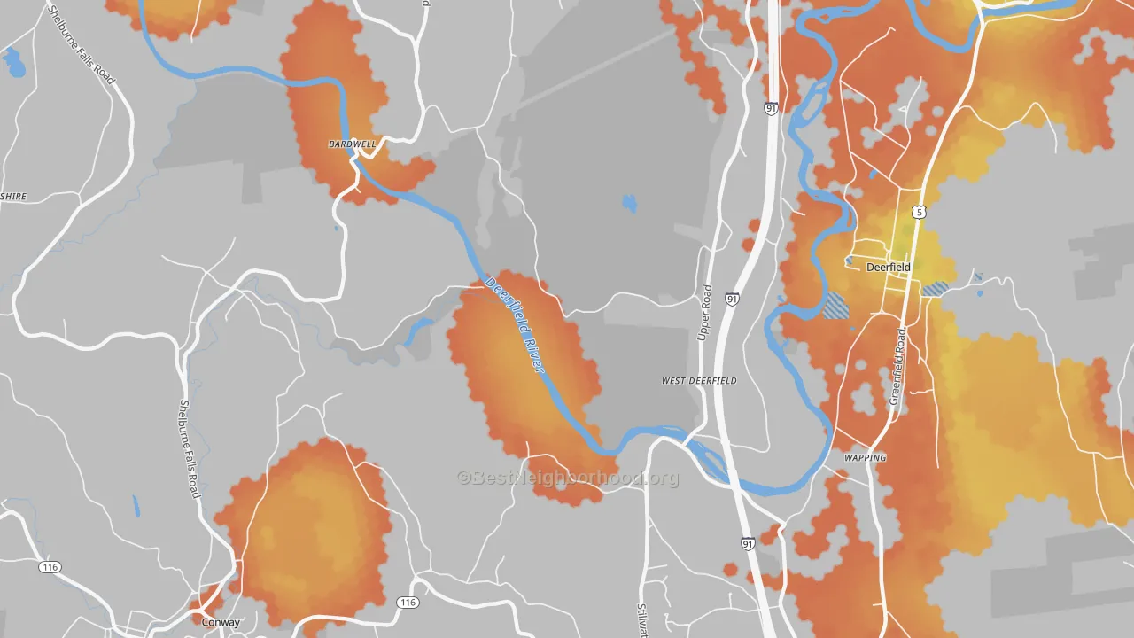 Bike Grade map of West Deerfield, MA