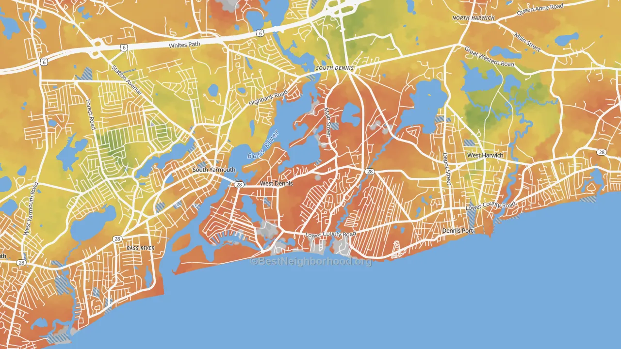 Bike Grade map of West Dennis, MA