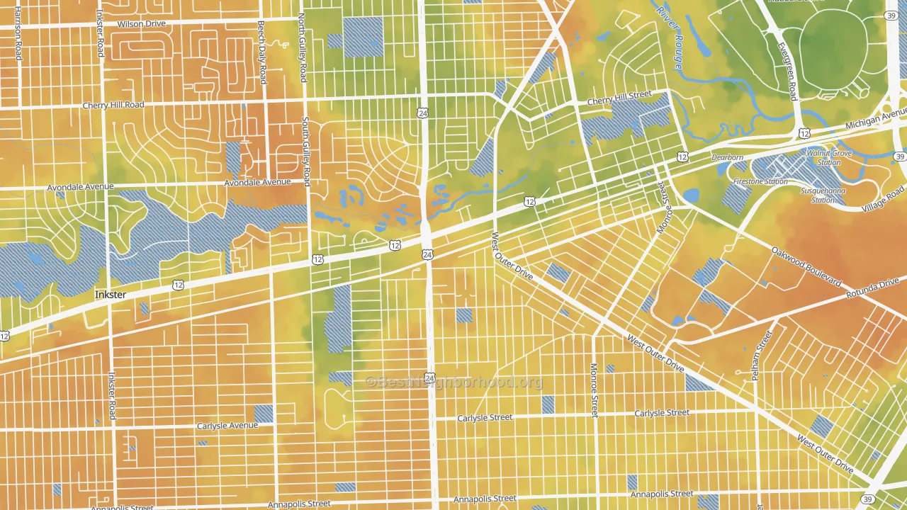 Bike Grade map of West Downtown Dearborn, Dearborn, MI
