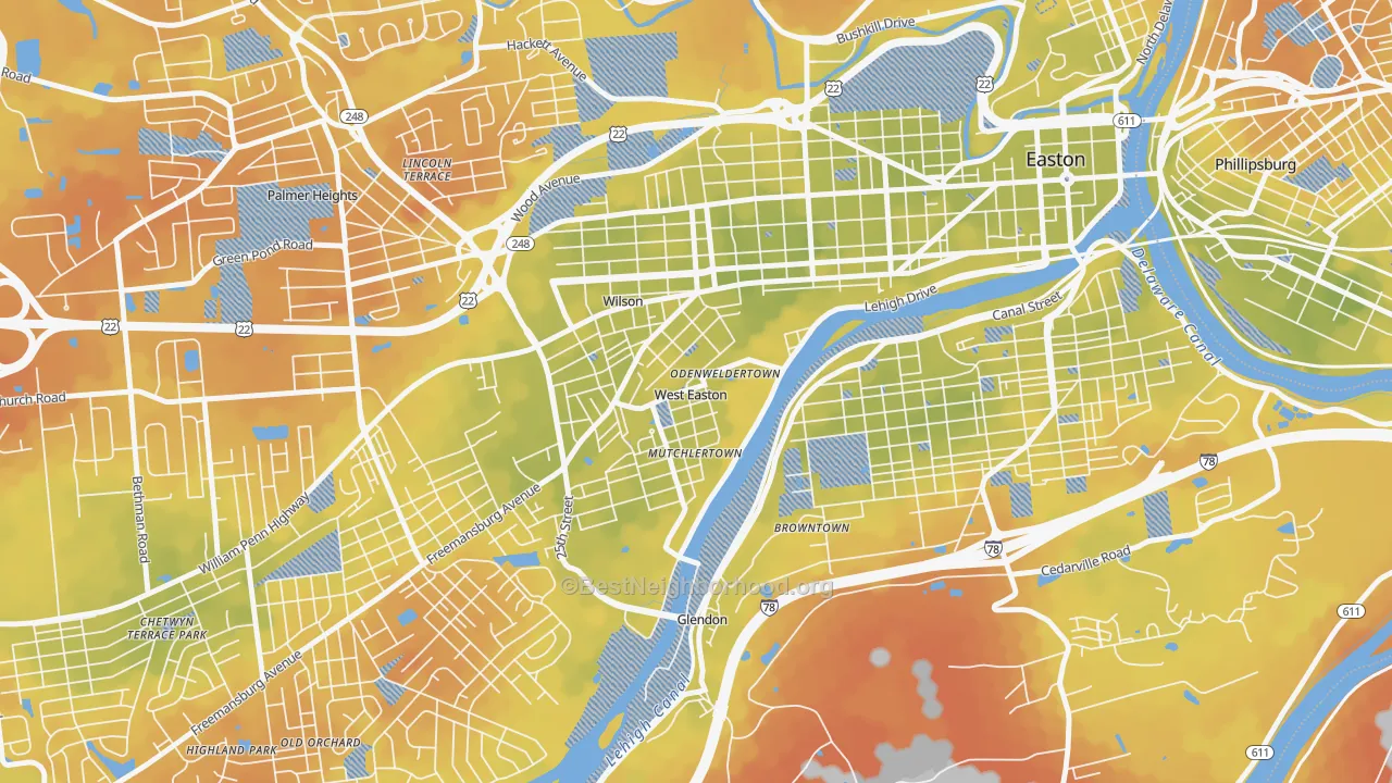 Bike Grade map of West Easton, PA