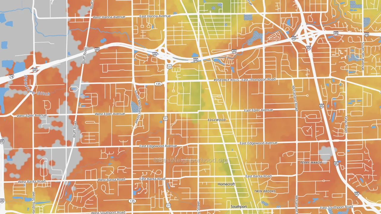 Bike Grade map of West Edgewood, Indianapolis, IN