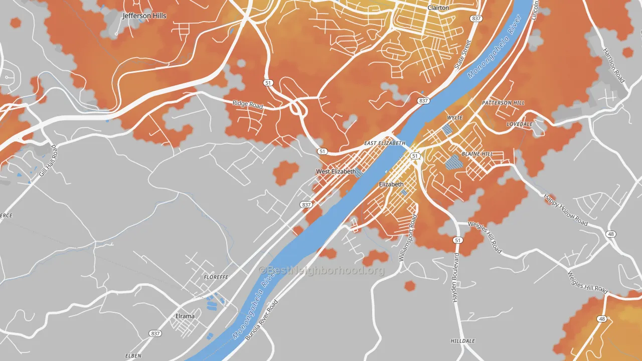 Bike Grade map of West Elizabeth, PA