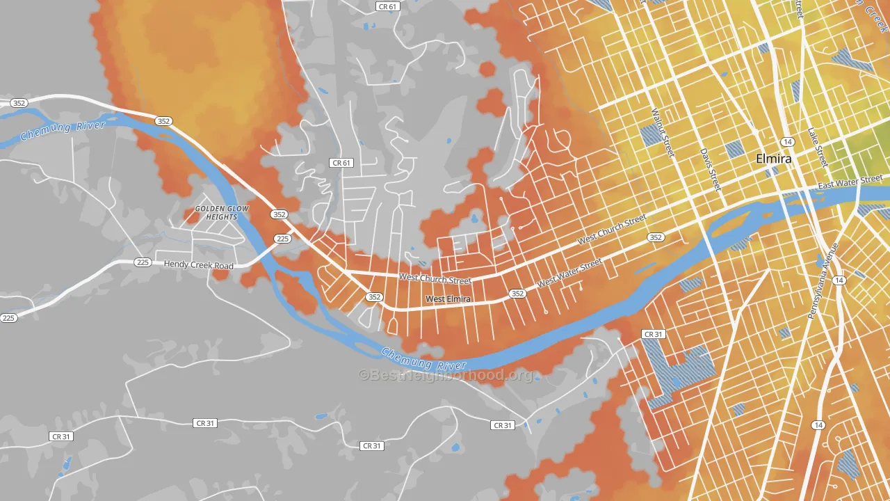 Bike Grade map of West Elmira, NY