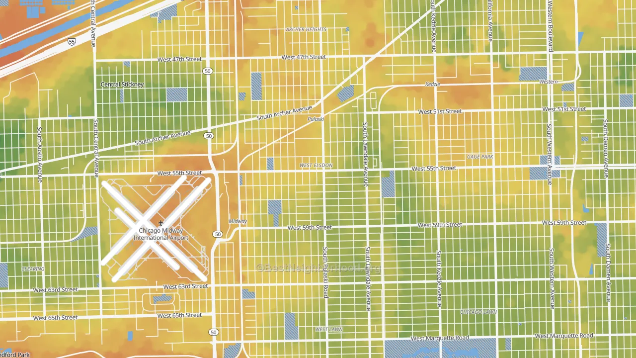 Bike Grade map of West Elsdon, Chicago, IL