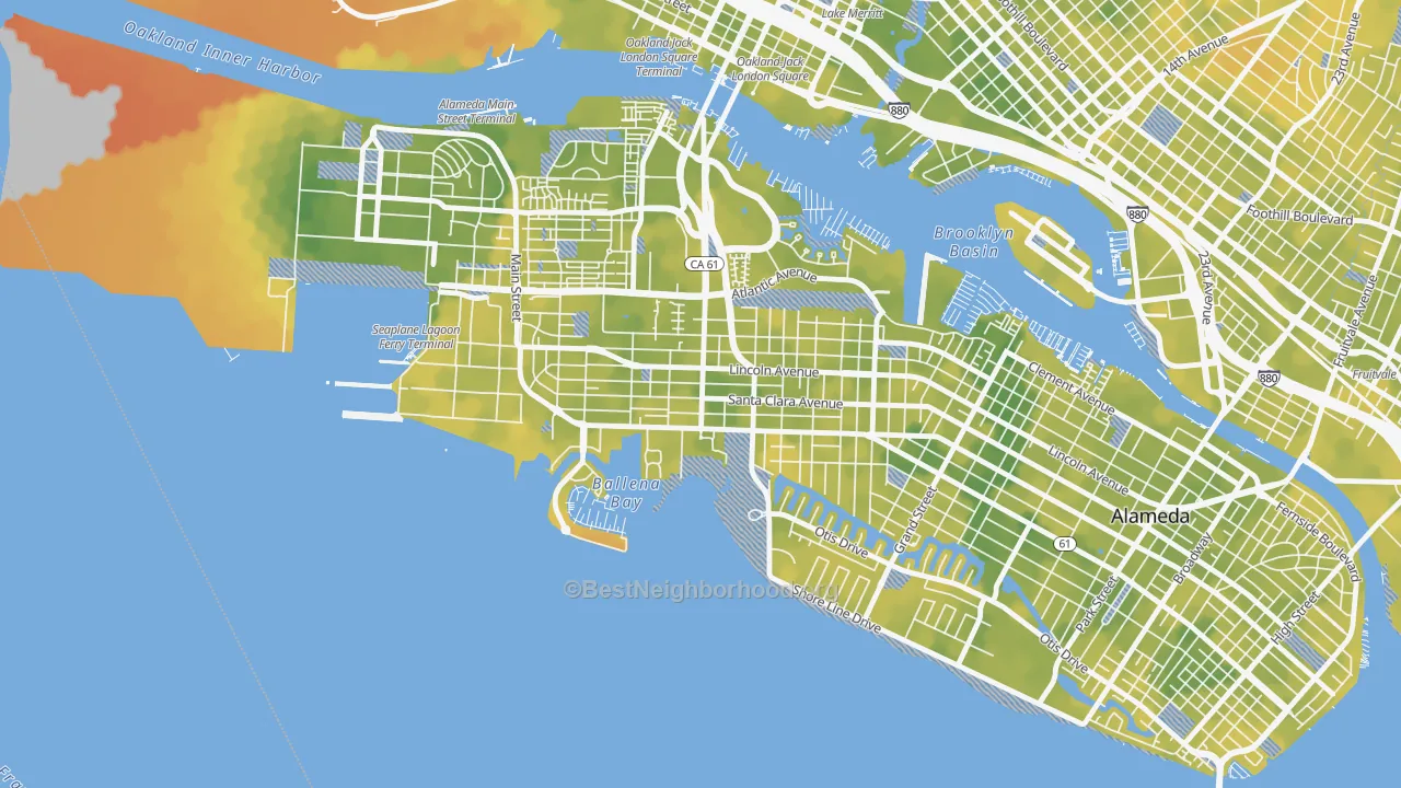 Bike Grade map of West End, Alameda, CA