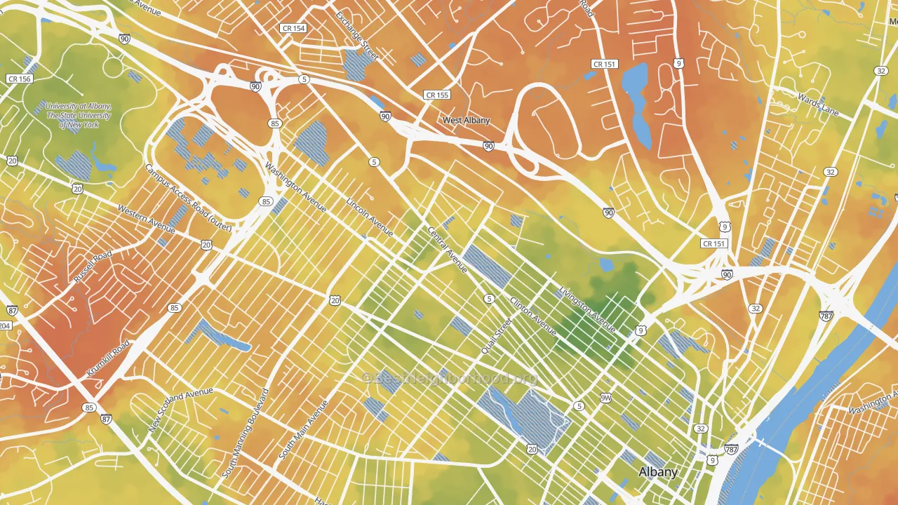 Bike Grade map of West End, Albany, NY