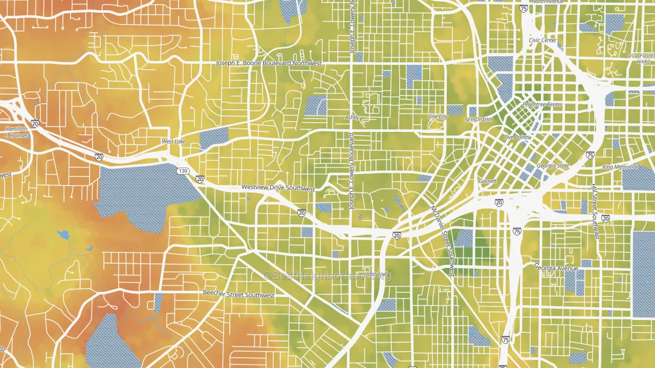 Bike Grade map of West End, Atlanta, GA