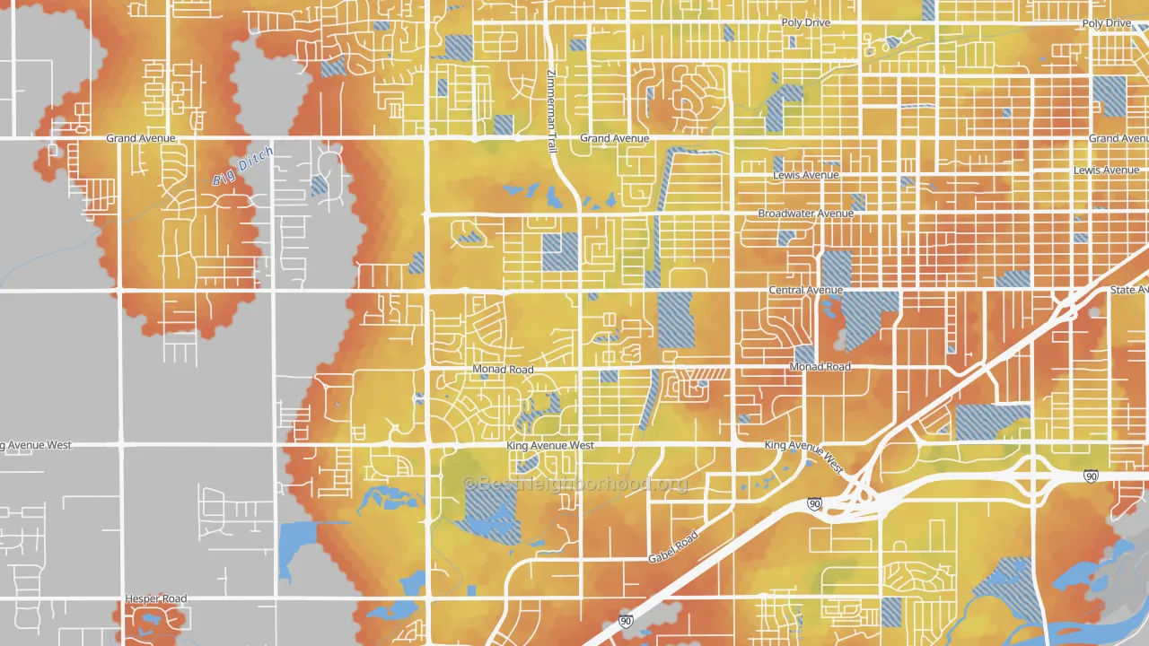 Bike Grade map of West End, Billings, MT