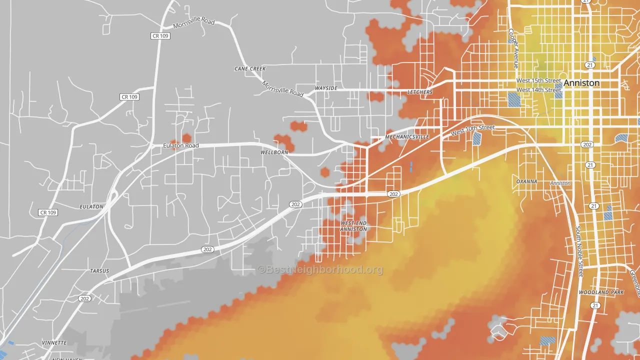 Bike Grade map of West End-Cobb Town, AL