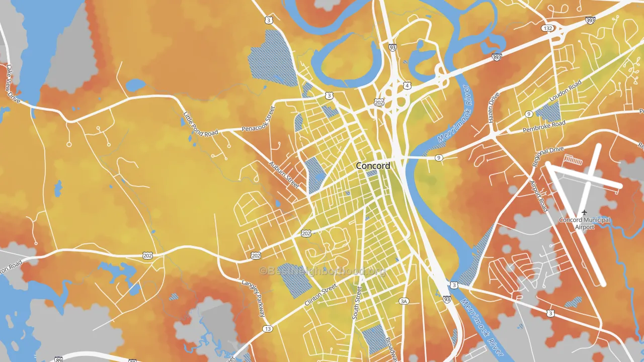 Bike Grade map of West End, Concord, NH