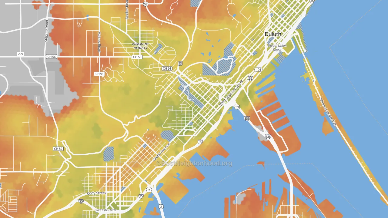 Bike Grade map of West End, Duluth, MN