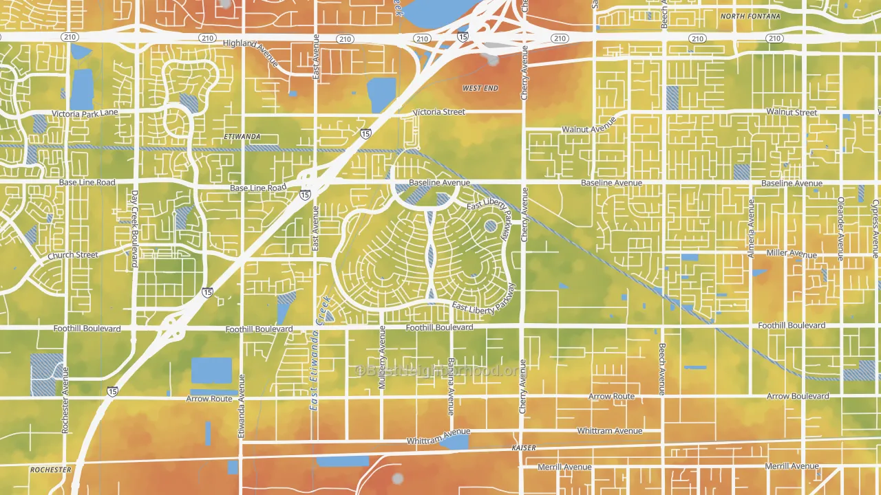 Bike Grade map of West End, Fontana, CA