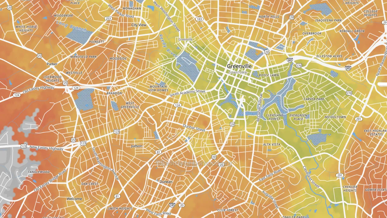 Bike Grade map of West End, Greenville, SC