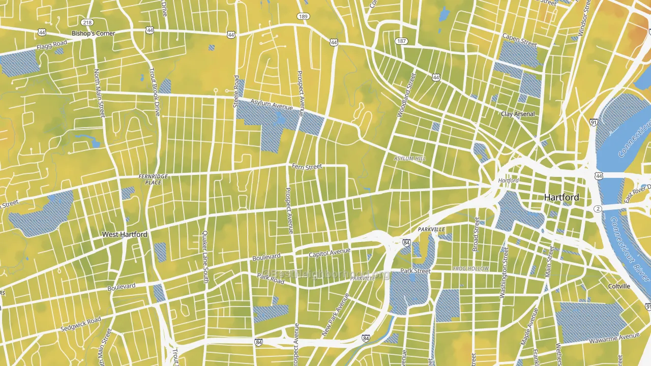 Bike Grade map of West End, Hartford, CT