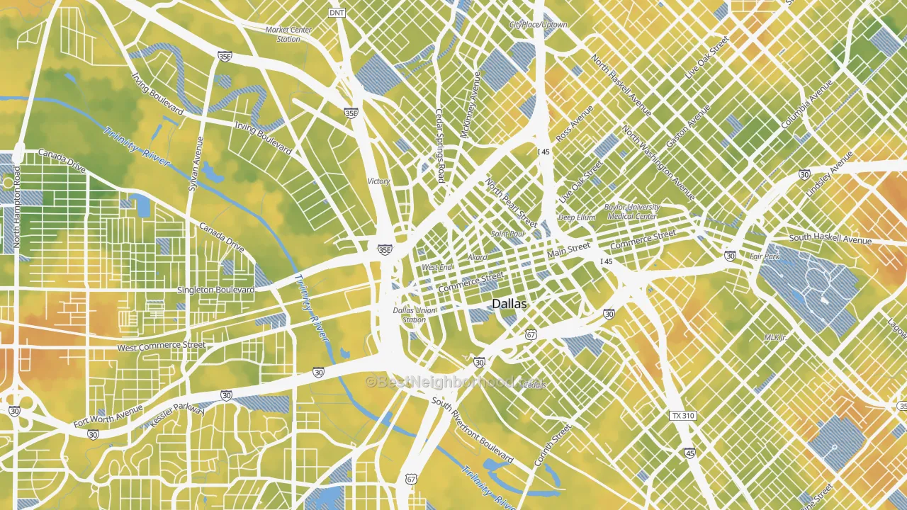 Bike Grade map of West End Historic District, Dallas, TX