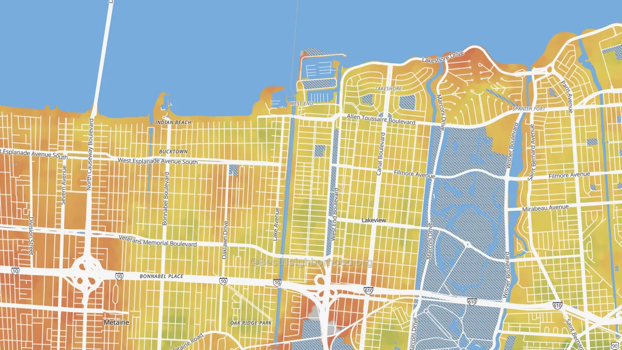 Bike Grade map of West End, New Orleans, LA