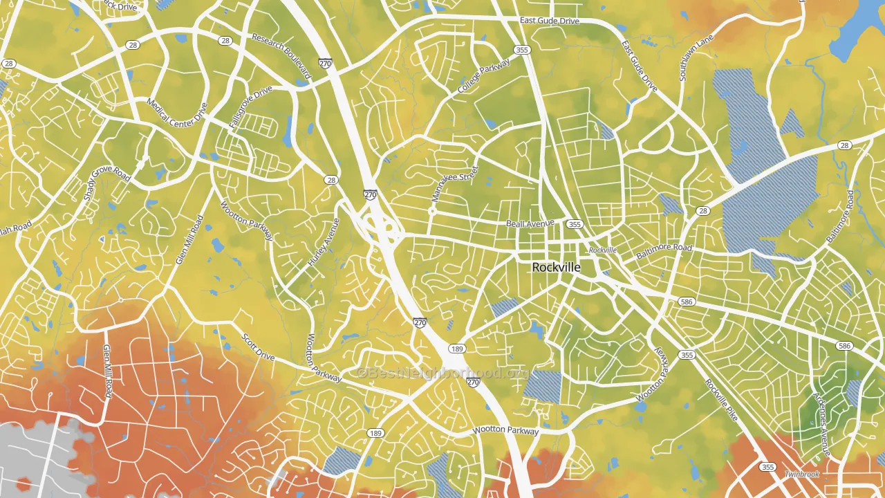 Bike Grade map of West End Park, Rockville, MD