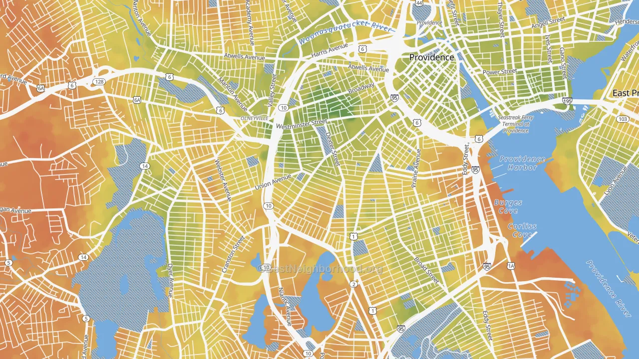 Bike Grade map of West End, Providence, RI