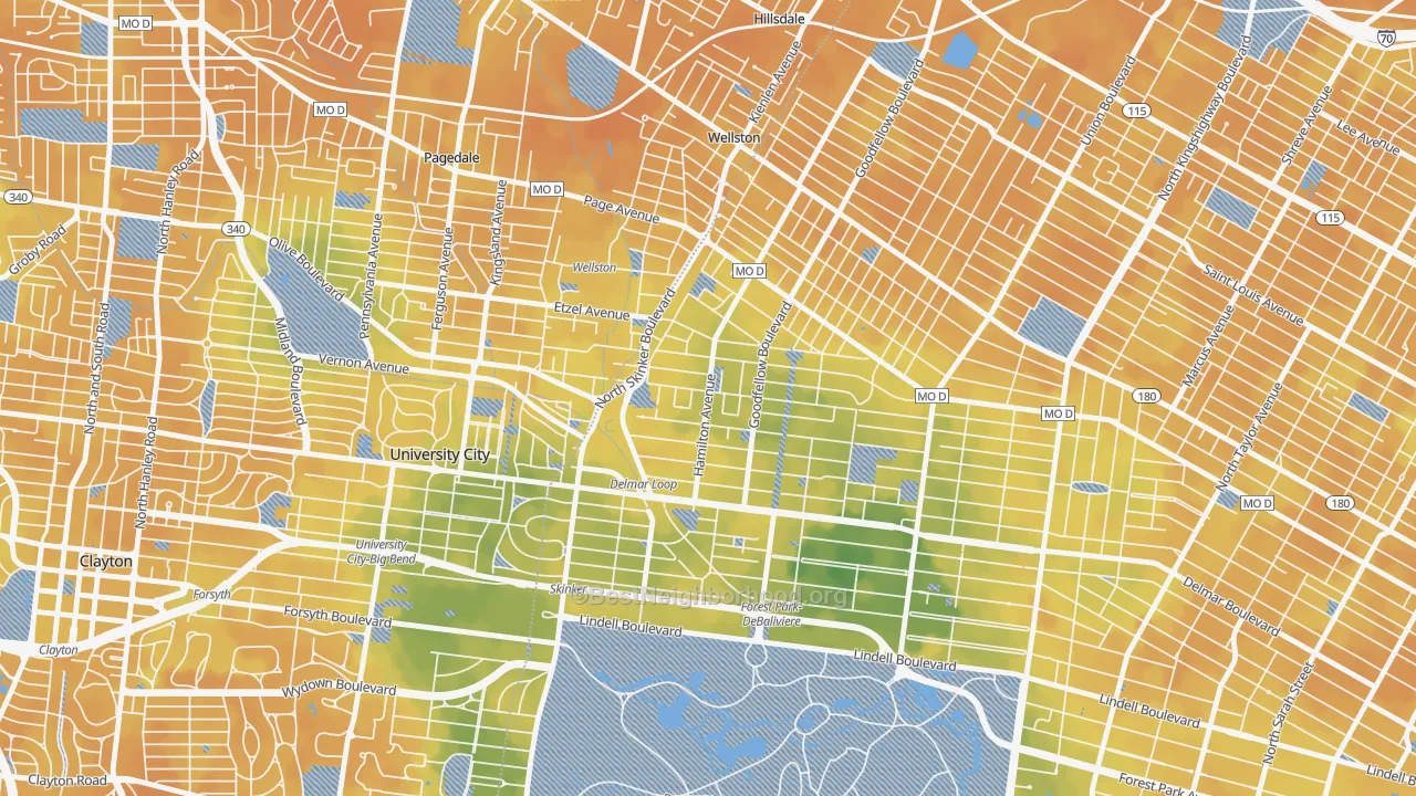 Bike Grade map of West End, St. Louis, MO