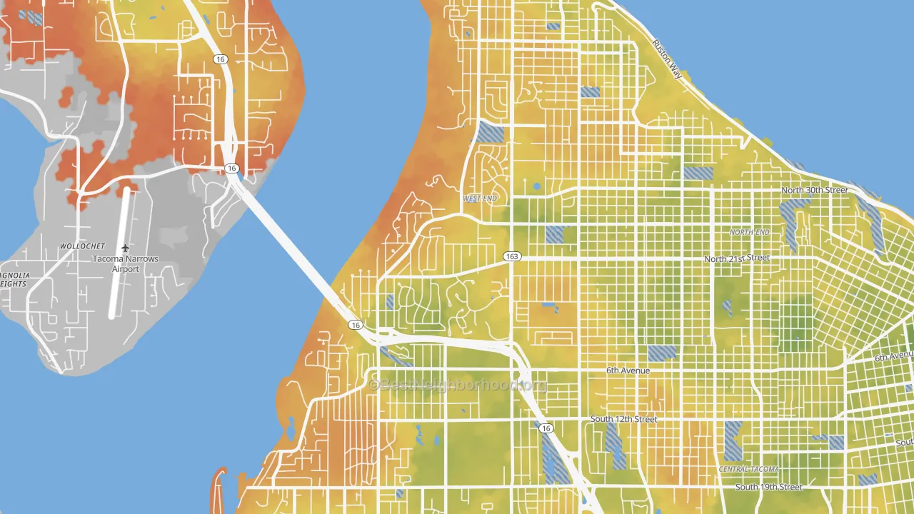 Bike Grade map of West End, Tacoma, WA