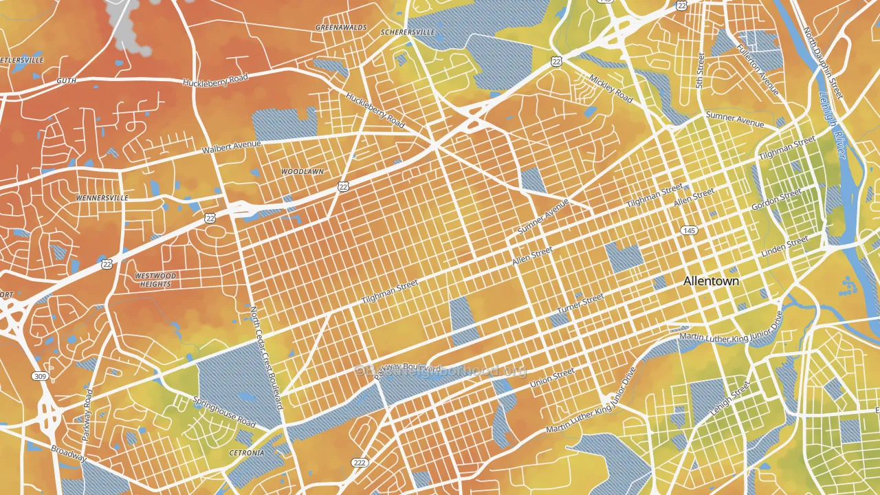 Bike Grade map of West End Theatre District, Allentown, PA
