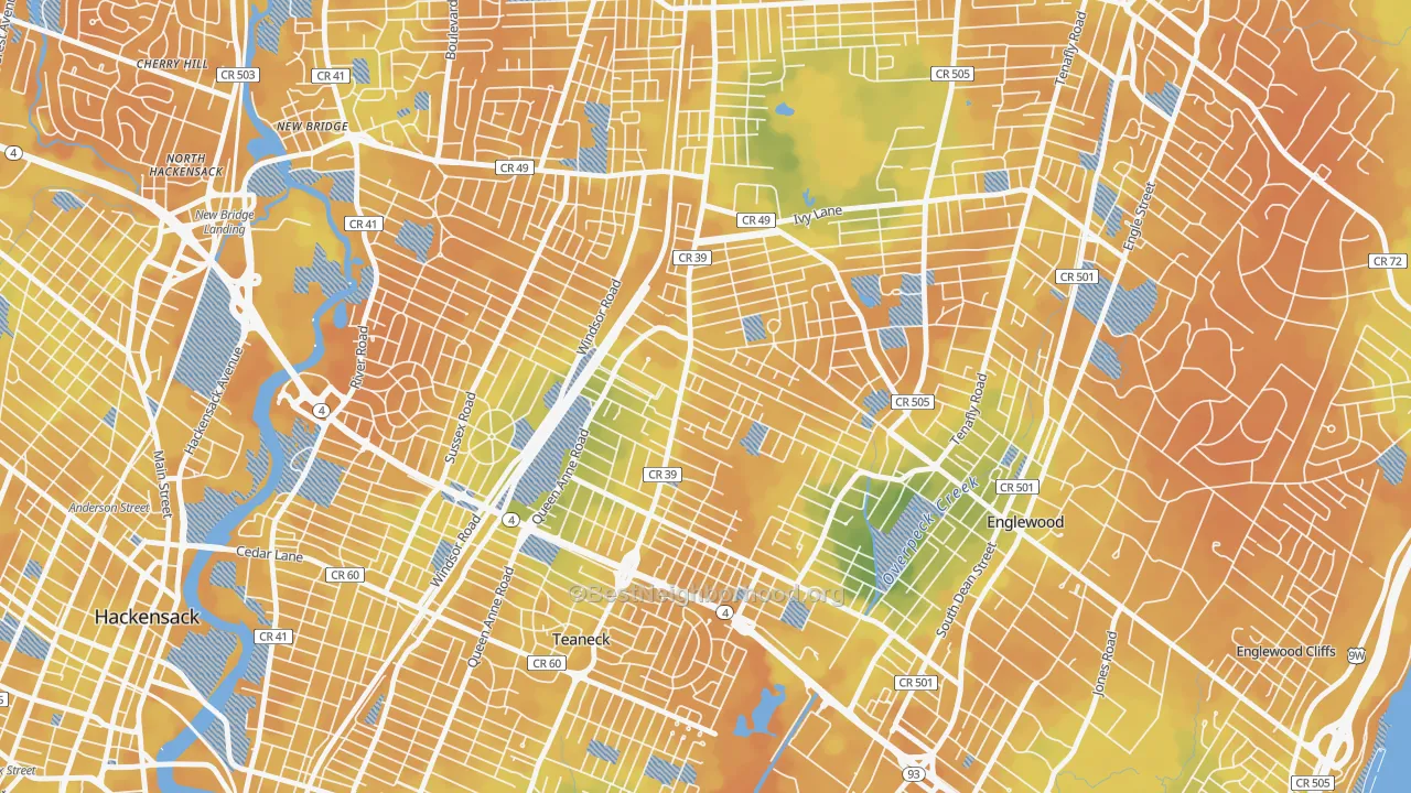 Bike Grade map of West Englewood, Teaneck, NJ