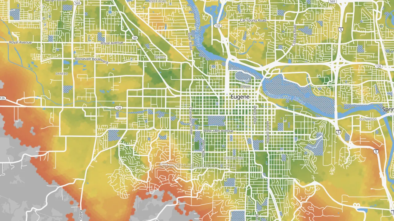 Bike Grade map of West Eugene, Eugene, OR