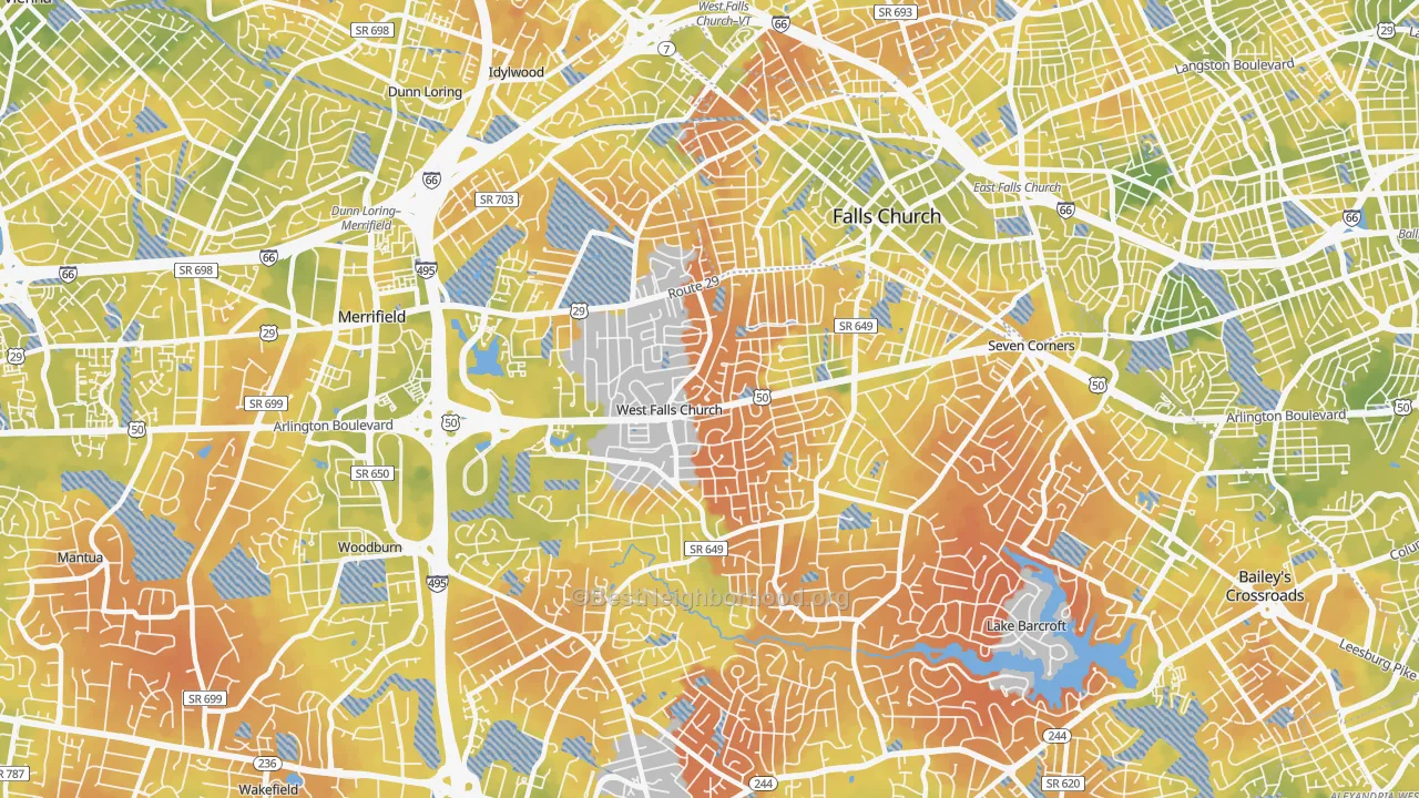 Bike Grade map of West Falls Church, VA