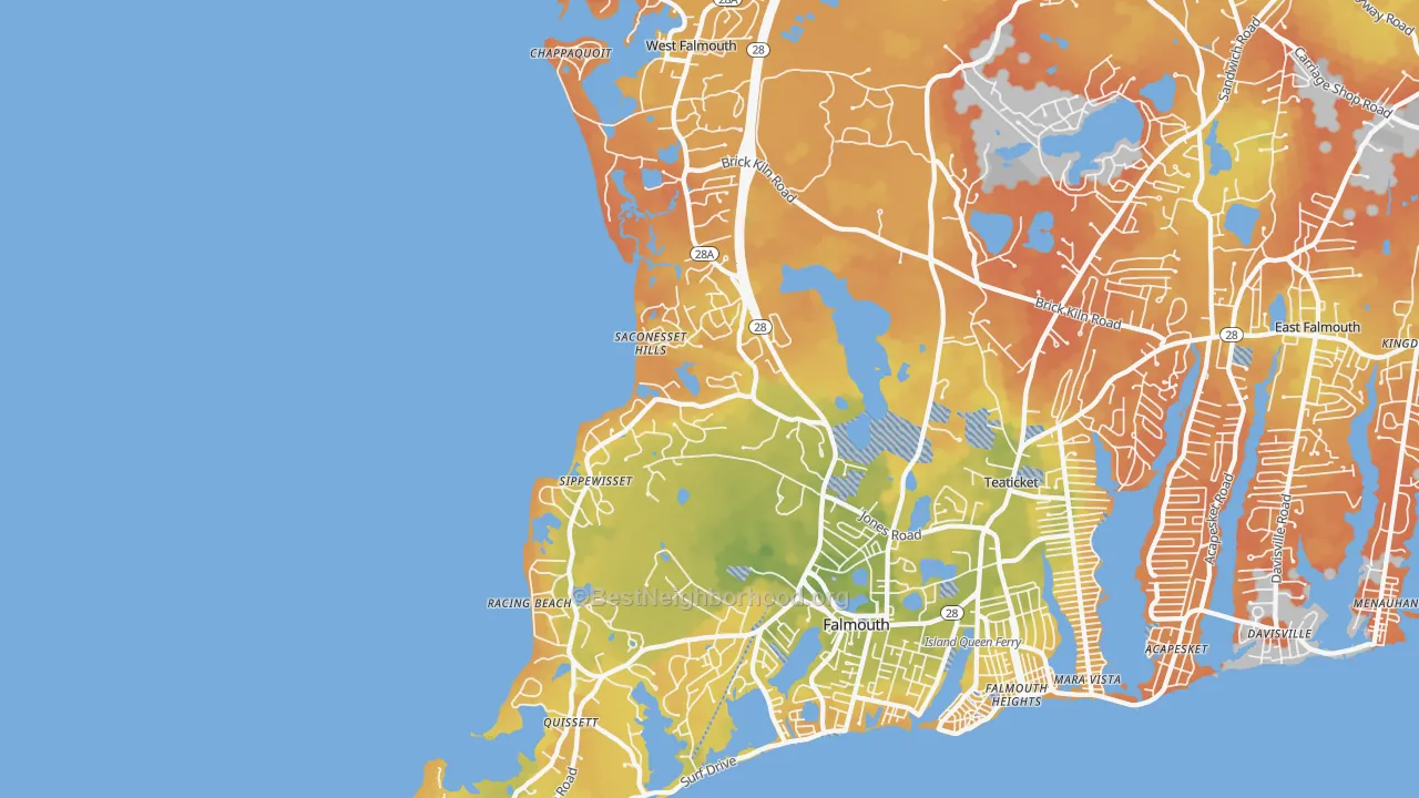 Bike Grade map of West Falmouth, MA