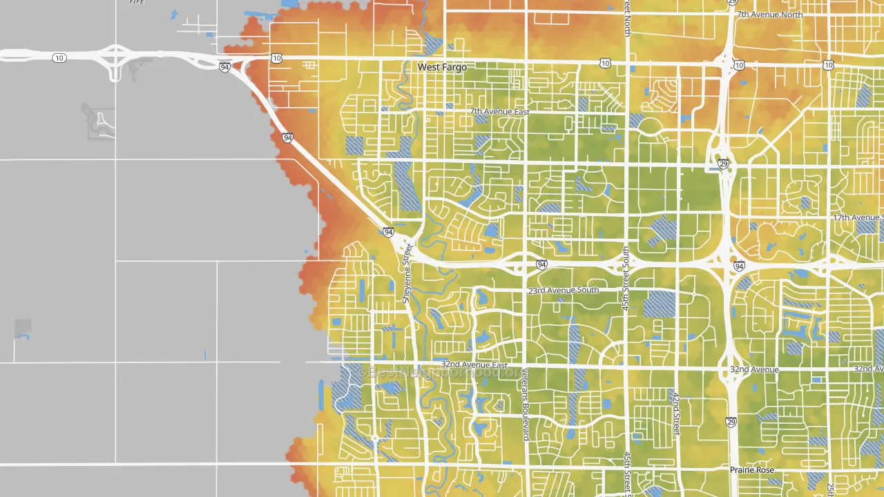 Bike Grade map of West Fargo, ND