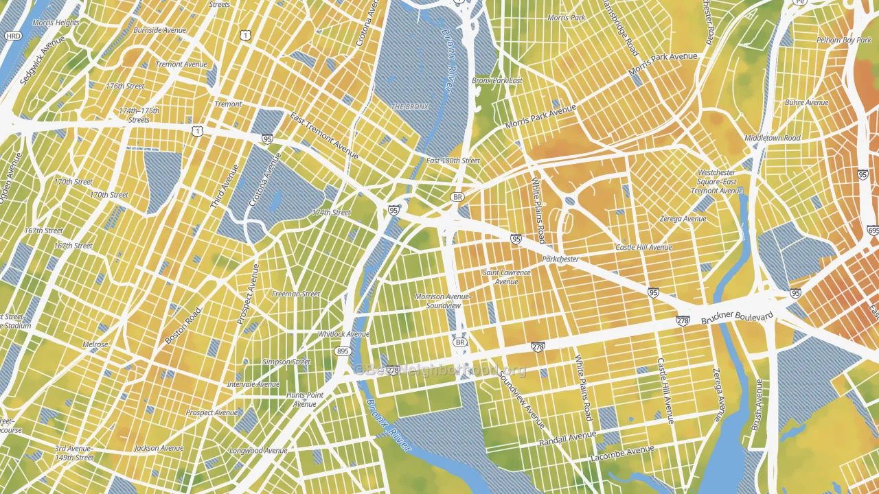 Bike Grade map of West Farms, Bronx, NY