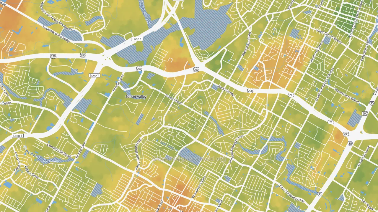 Bike Grade map of West Gate, Austin, TX