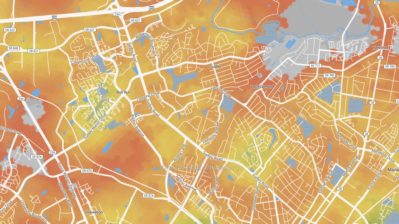 Bike Grade map of West Gate, Sudley, VA