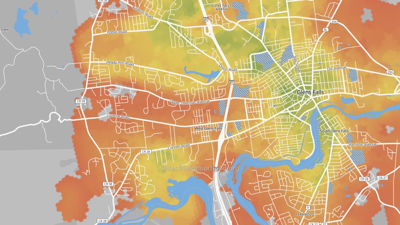 Bike Grade map of West Glens Falls, NY